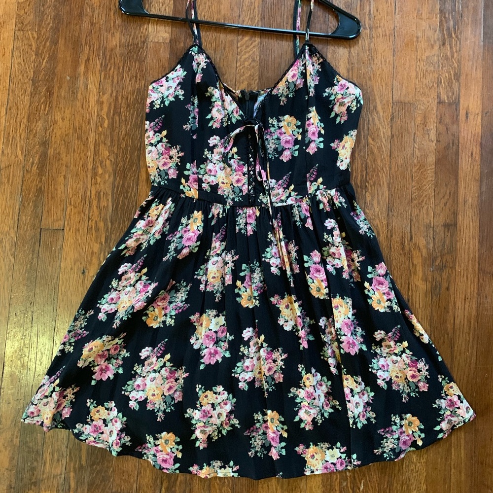 Spaghetti strap floral dress.